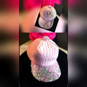 Pink Bling Baseball Cap Handbag Charm – Sparkly Keychain with Storage